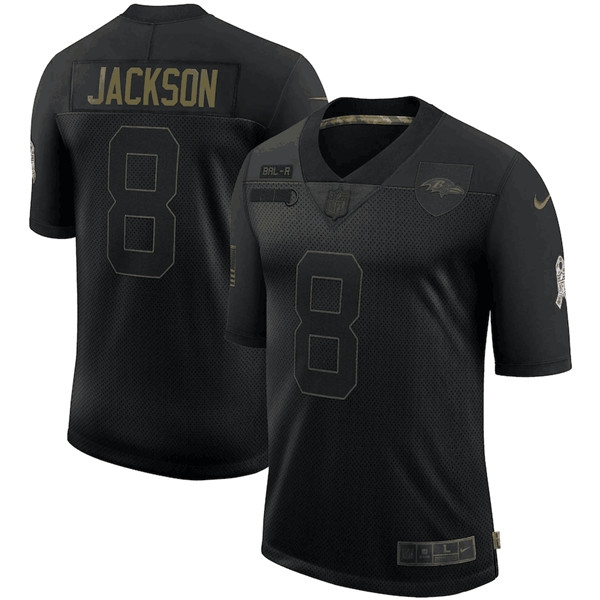 Men's Baltimore Ravens #8 Lamar Jackson Black 2020 Salute To Service Limited Stitched NFL Jersey